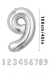 Gümüş Renk Folyo Rakam Balon – 100 cm - 9