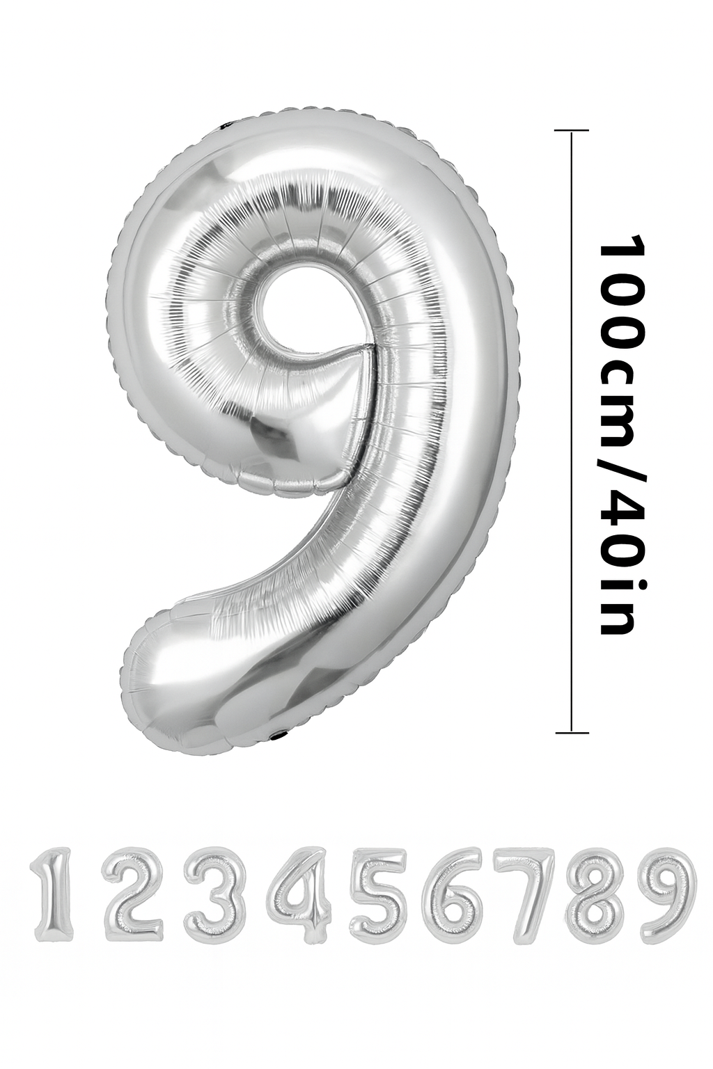Gümüş Renk Folyo Rakam Balon – 100 cm - 9