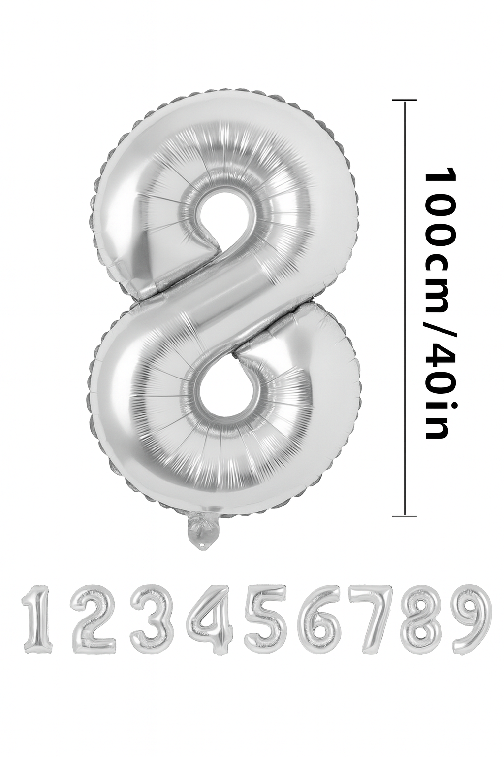 Gümüş Renk Folyo Rakam Balon – 100 cm - 8