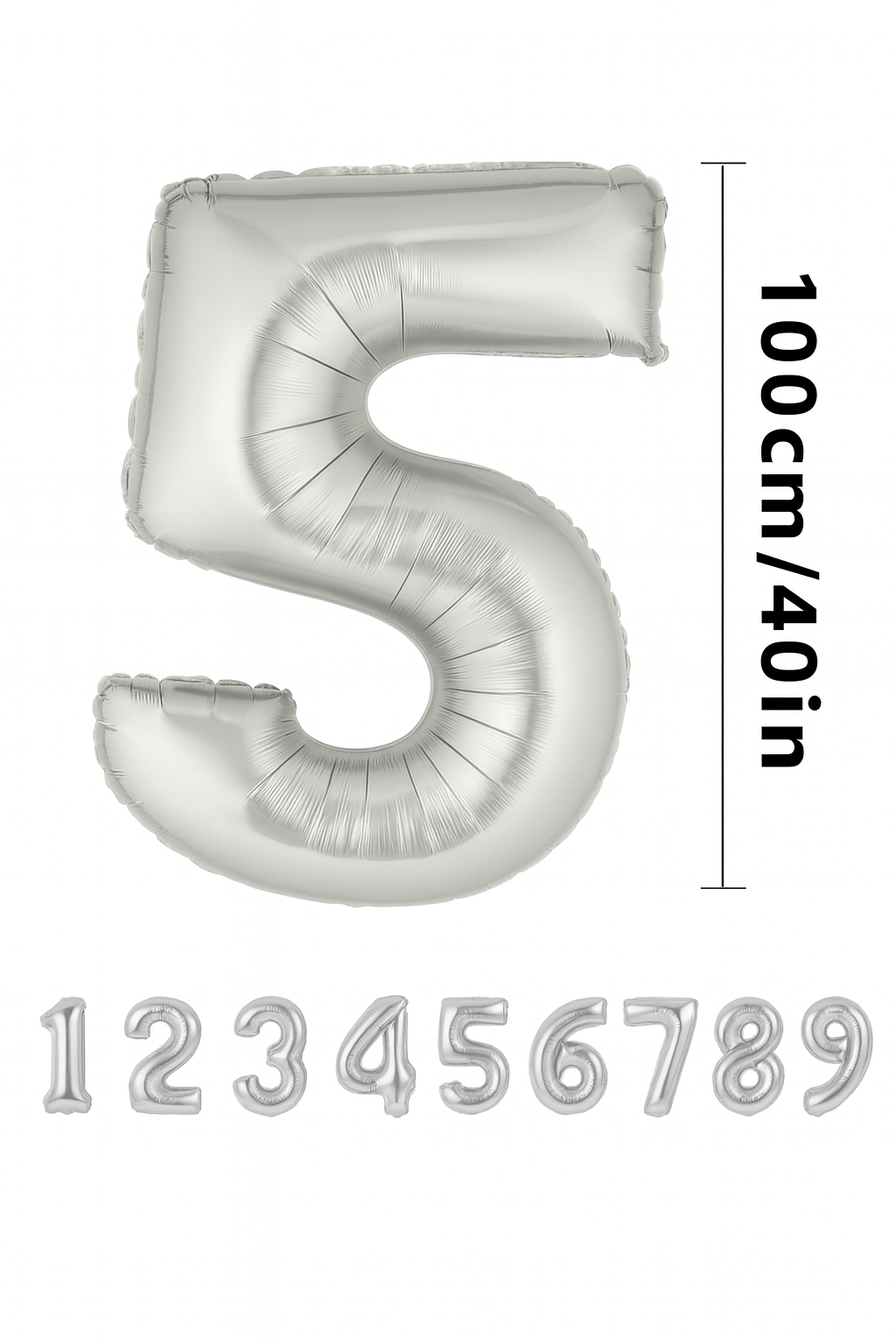 Gümüş Renk Folyo Rakam Balon – 100 cm - 5