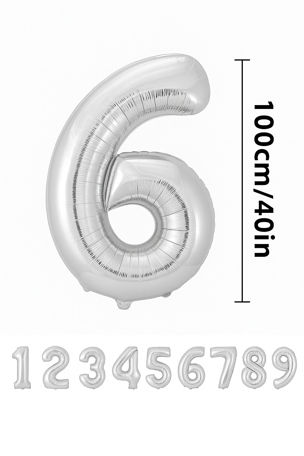 Gümüş Renk Folyo Rakam Balon – 100 cm - 6