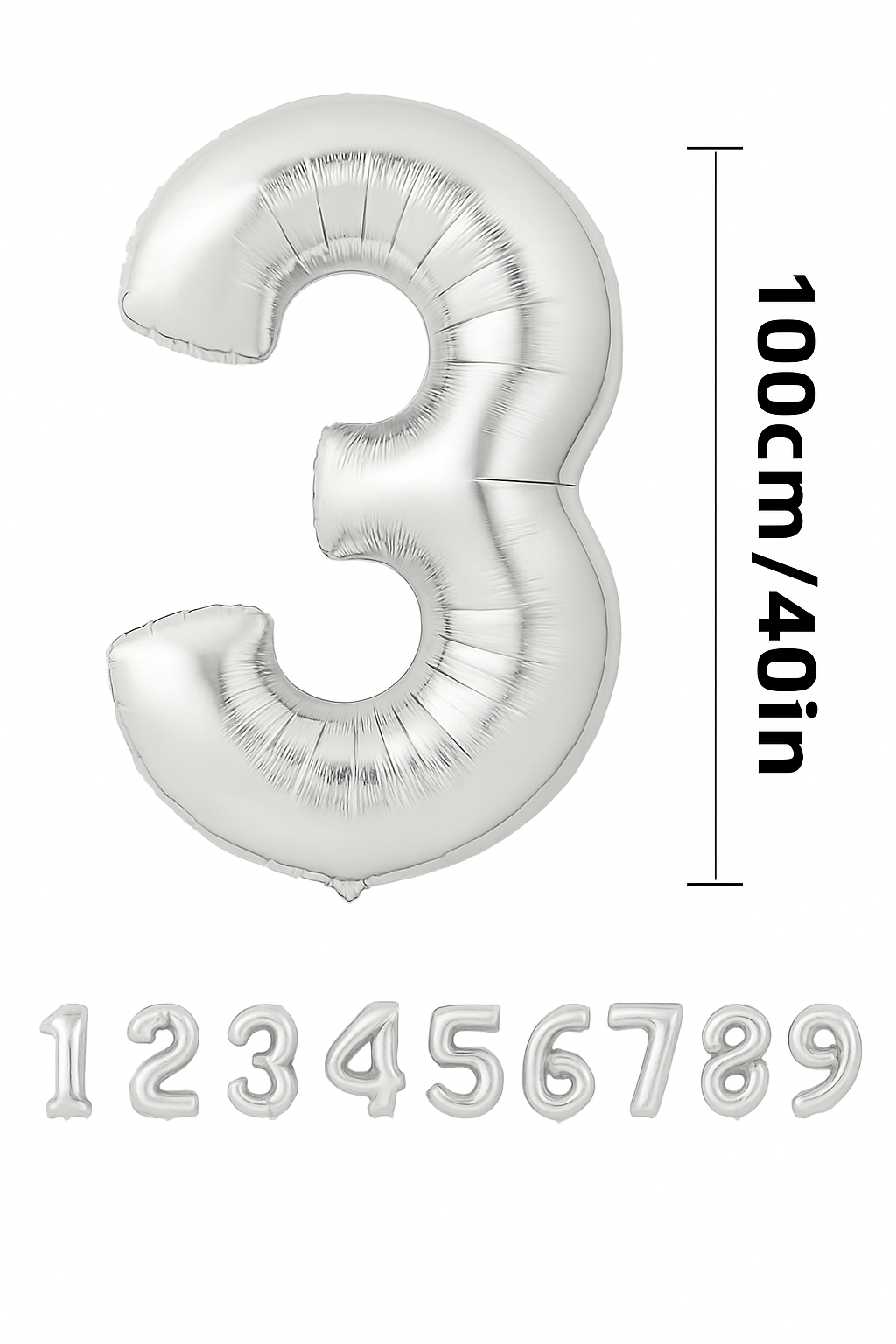 Gümüş Renk Folyo Rakam Balon – 100 cm - 3
