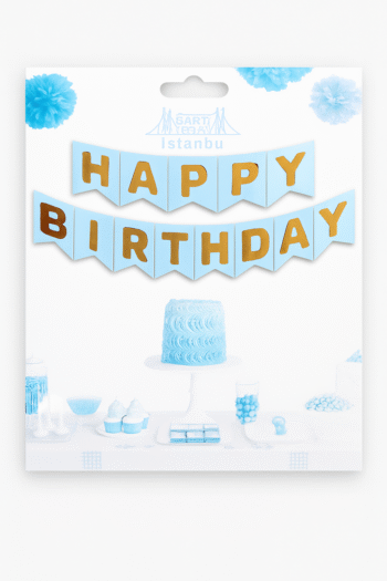 Mavi Happy Birthday Yazı Süsü – Altın Harfli Doğum Günü Afişi
