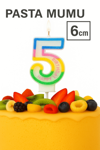 TRM Group Renkli Rakamlı Pasta Mumu 5 (6 cm) | Happy Birthday Yazılı | Simli Model