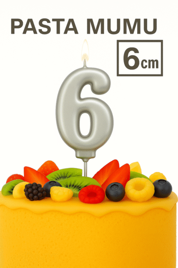 KLBK Gümüş Rakamlı Pasta Mumu 6 ( 6 cm )| Şık Metalik Görünüm | Yerli Üretim