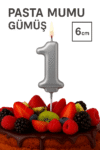 Gümüş Renk Doğum Günü Pasta Mumu – Rakam Mum (1), 6 cm